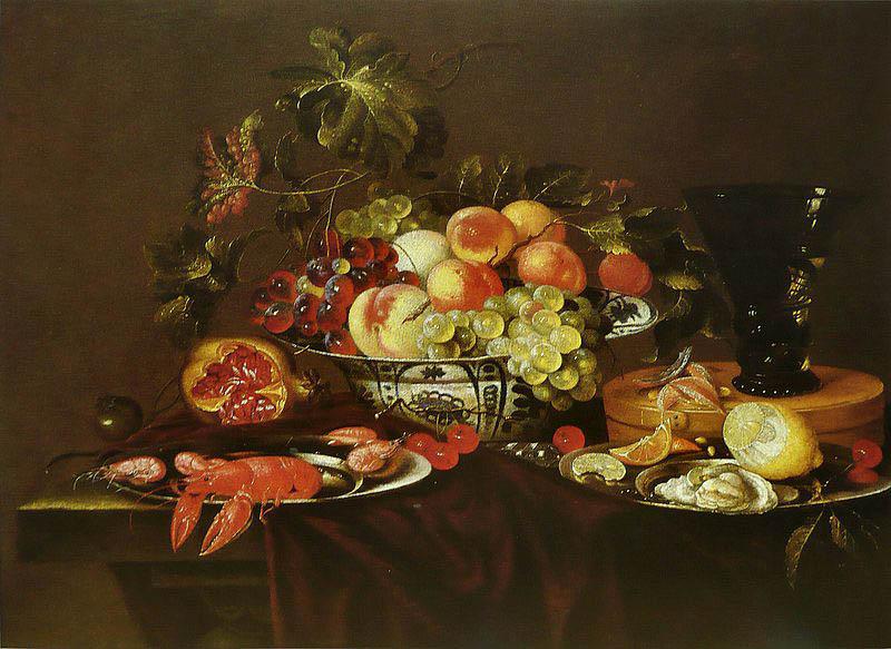 Joris van Son Crustaces, huitre et coupe de fruits avec un verre oil painting picture